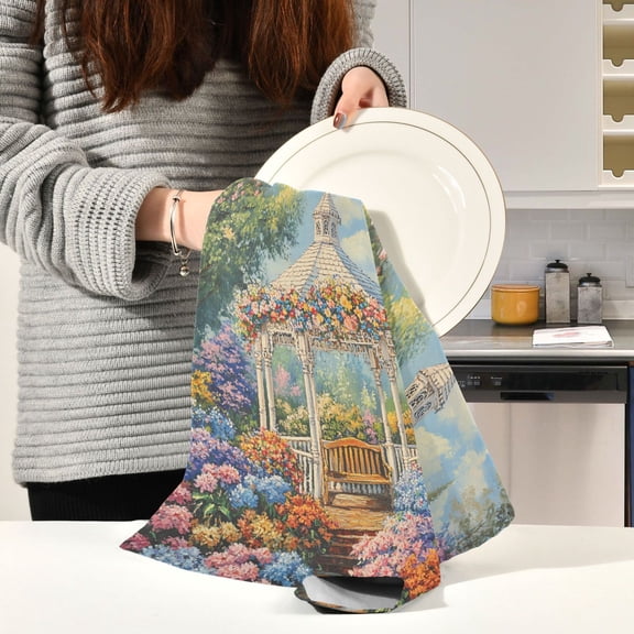 BZSMCE Kitchen Towels Creative Victorian White Gazebo Printing Pattern Durable Kitchen Towel