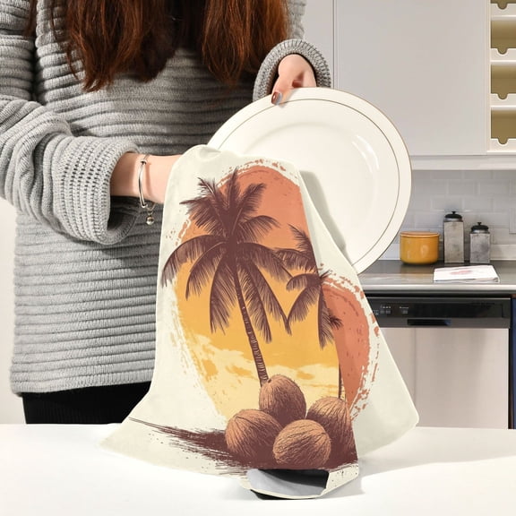 BZSMCE Kitchen Towels Creative Vintage Sunset Pattern Durable Kitchen Towel