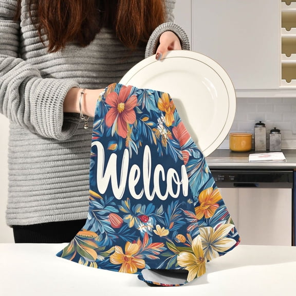 BZSMCE Kitchen Towels Creative Watercolor Flower Pattern Pattern Durable Kitchen Towel