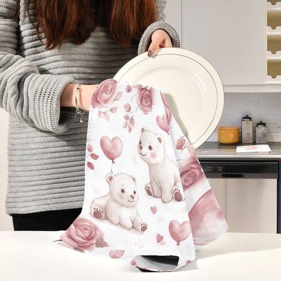 BZSMCE Kitchen Towels Creative Watercolor White Bears Pattern Durable Kitchen Towel