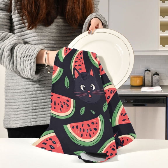 BZSMCE Kitchen Towels Creative Watermelon Cat Cute Seamless Pattern Durable Kitchen Towel