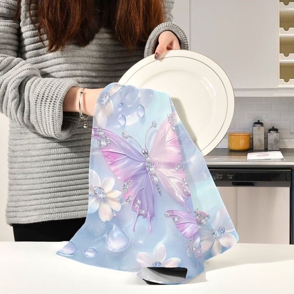 BZSMCE Kitchen Towels Creative Whimsical Butterfly Fantasy Pattern Durable Kitchen Towel