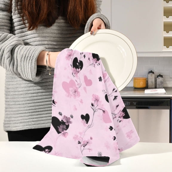 BZSMCE Kitchen Towels Creative Whimsical Heart Blossom Mosaic Pattern Durable Kitchen Towel