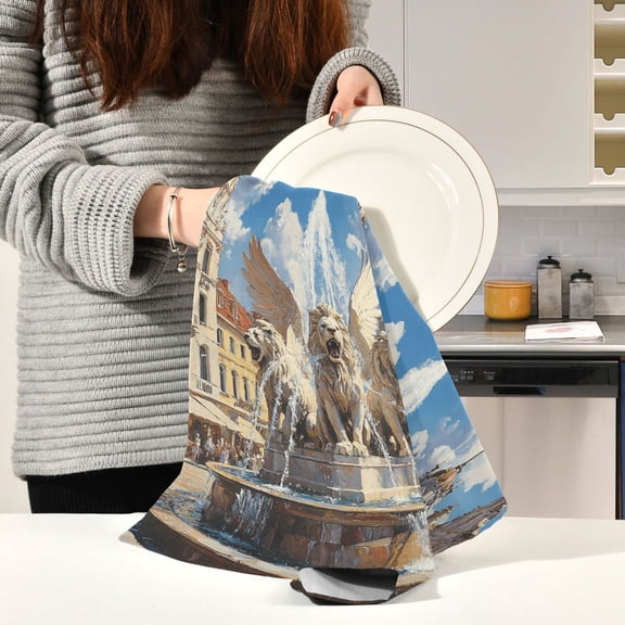 BZSMCE Kitchen Towels Creative Winged Lions Panting Pattern Durable Kitchen Towel