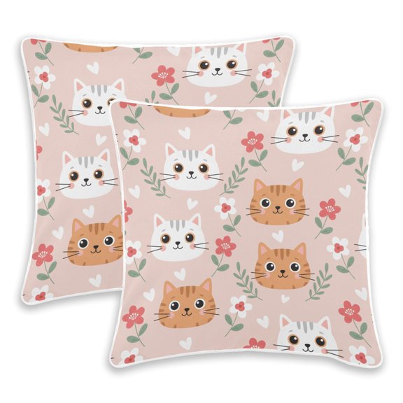BZSMCE Kitten Flower Pattern Throw Pillow Covers Set of 2 Decorative Pillow Cases Covers for Sofa Bed Living Room