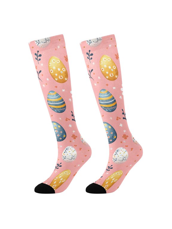 BZSMCE KneeHigh Socks Mint Base With Easter Egg Spring Pattern Print Silhouette Breathable Polyester Socks