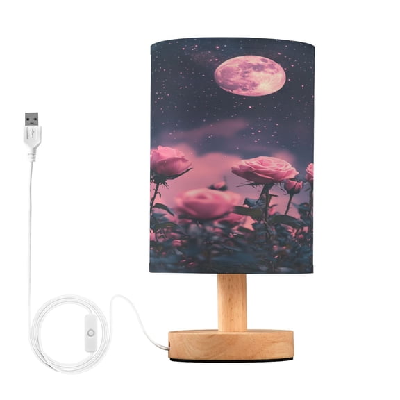 BZSMCE Lamp Modern Pink Roses and Full Moon Creative Patter Night Light