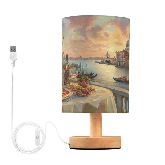BZSMCE Lamp Modern Pizza and Wine Overlooking Venice Creative Patter Night Light