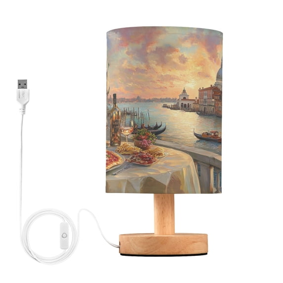 BZSMCE Lamp Modern Pizza and Wine Overlooking Venice Creative Patter Night Light
