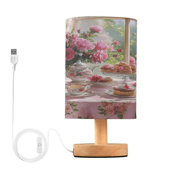 BZSMCE Lamp Modern Tea Set with Pink Roses Creative Patter Night Light