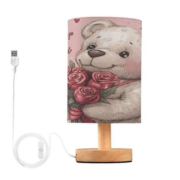 BZSMCE Lamp Modern White Bear with Roses Creative Patter Night Light