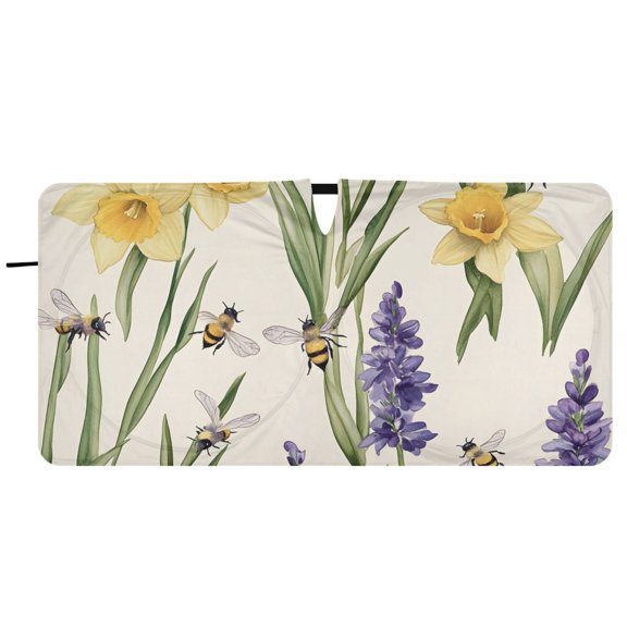 BZSMCE Lavender Bee Pattern Shade Foldable UV Protection for Car SUV Truck 59" x 30"/62" x 32"