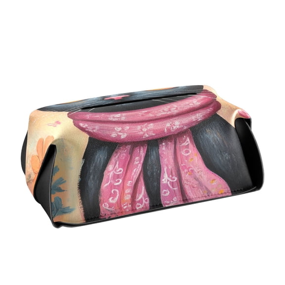 BZSMCE Leatehr Tissue Holders Cute Black Cat with Pink Scarf Pattern Tissue box