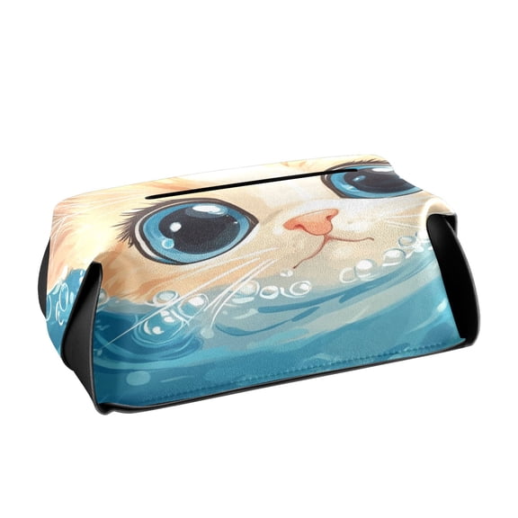 BZSMCE Leatehr Tissue Holders Cute Bubbly Ginger Kitten Pattern Tissue box