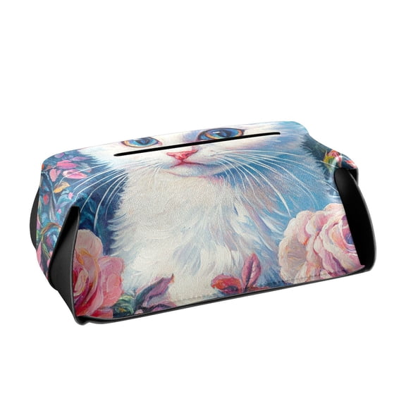 BZSMCE Leatehr Tissue Holders Cute Cat Surrounded by Colorful Flowers Pattern Tissue box