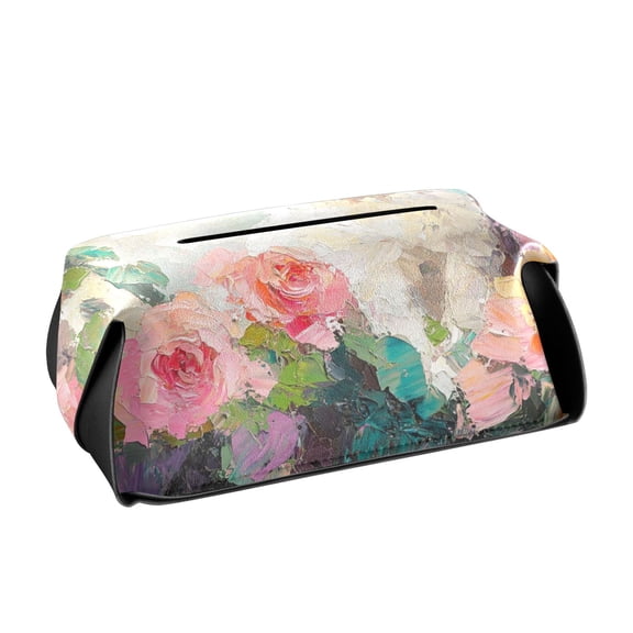 BZSMCE Leatehr Tissue Holders Cute Cat with Colorful Flowers Pattern Tissue box