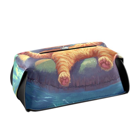 BZSMCE Leatehr Tissue Holders Cute Cats Swimming Pattern Tissue box