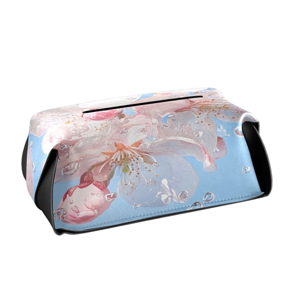 BZSMCE Leatehr Tissue Holders Cute Cherry Blossoms Rain Pattern Tissue box