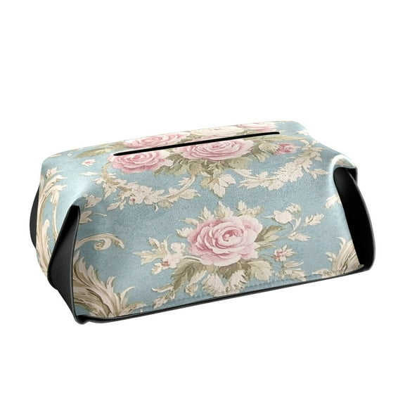 BZSMCE Leatehr Tissue Holders Cute Classic Roses on Serene Blue Pattern Tissue box