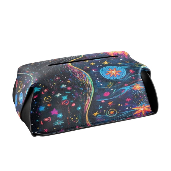 BZSMCE Leatehr Tissue Holders Cute Cosmic Cat Pattern Tissue box