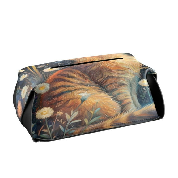 BZSMCE Leatehr Tissue Holders Cute Feline Wonder Pattern Tissue box