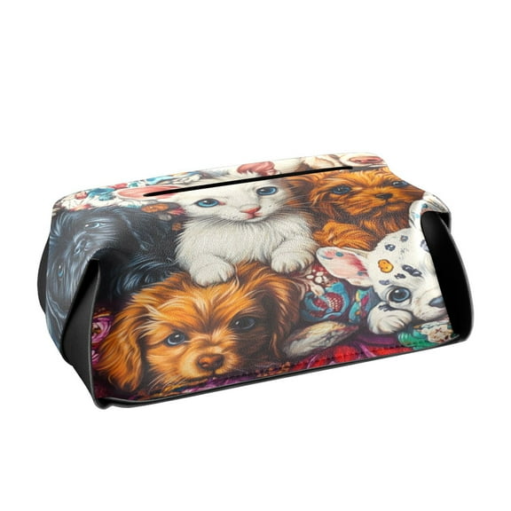 BZSMCE Leatehr Tissue Holders Cute Feline and Canine Friends Pattern Tissue box