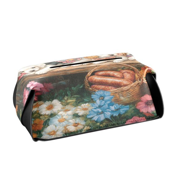 BZSMCE Leatehr Tissue Holders Cute Flower-festooned Friends Pattern Tissue box