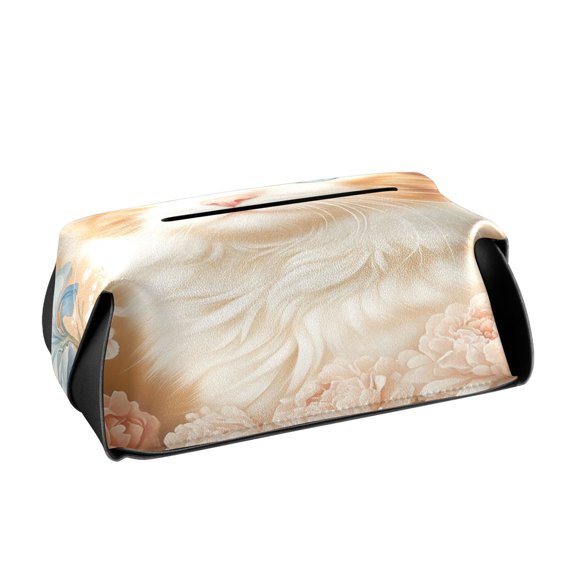 BZSMCE Leatehr Tissue Holders Cute Fluffy Companion with Blooms Pattern Tissue box
