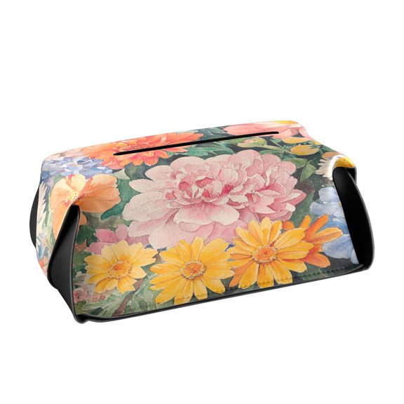 BZSMCE Leatehr Tissue Holders Cute Fluffy Companion with Blooms Pattern Tissue box