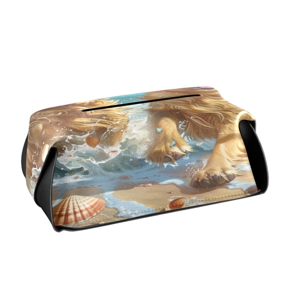 BZSMCE Leatehr Tissue Holders Cute Golden Waves Of Joy Pattern Tissue box