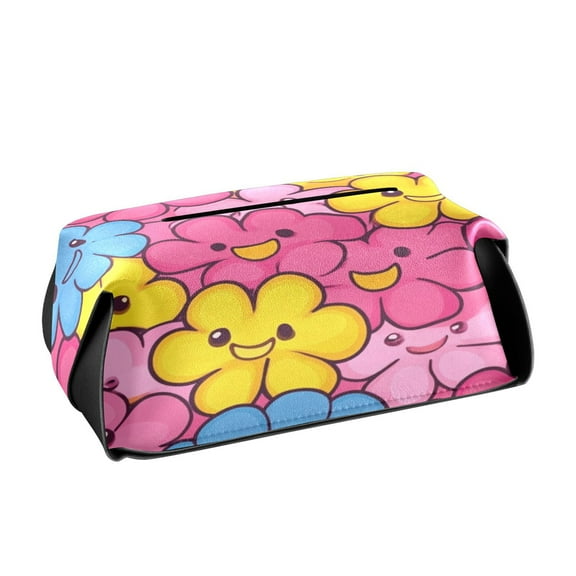 BZSMCE Leatehr Tissue Holders Cute Joyful Floral Faces Pattern Tissue box