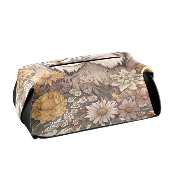 BZSMCE Leatehr Tissue Holders Cute Lynx in Bloom Pattern Tissue box