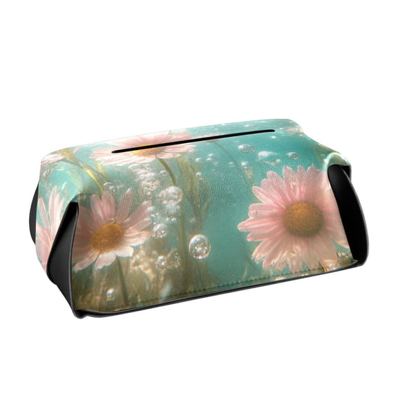 BZSMCE Leatehr Tissue Holders Cute Pink Flowers and Bubbles Pattern Tissue box