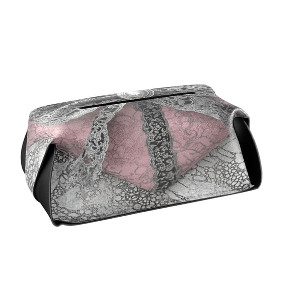 BZSMCE Leatehr Tissue Holders Cute Pink Heart Lace Ribbon Pattern Tissue box