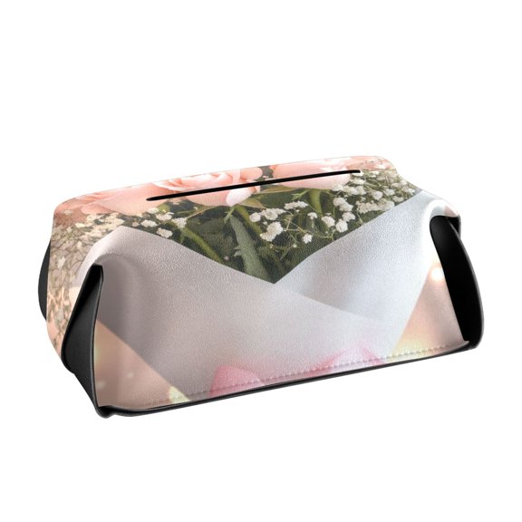 BZSMCE Leatehr Tissue Holders Cute Pink Roses Pattern Tissue box