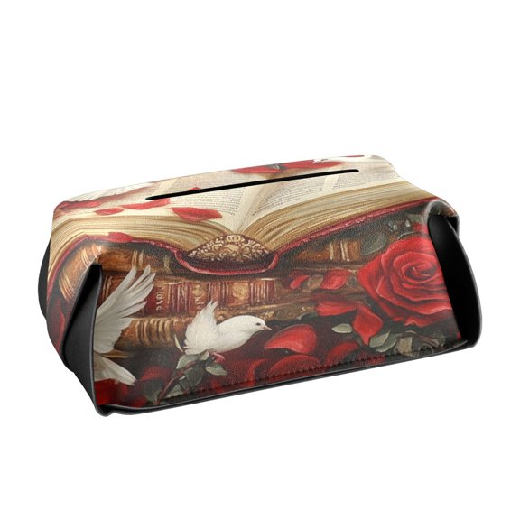 BZSMCE Leatehr Tissue Holders Cute Red Roses White Doves Painting Pattern Tissue box