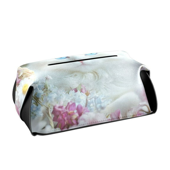 BZSMCE Leatehr Tissue Holders Cute White Cat with Blue Eyes Pattern Tissue box