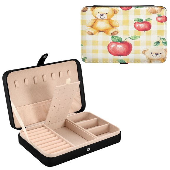 YAZAOO Leather Jewelry Box - Rectangular Bears Apple Delight Pattern 8.27x5.5x1.78in Black