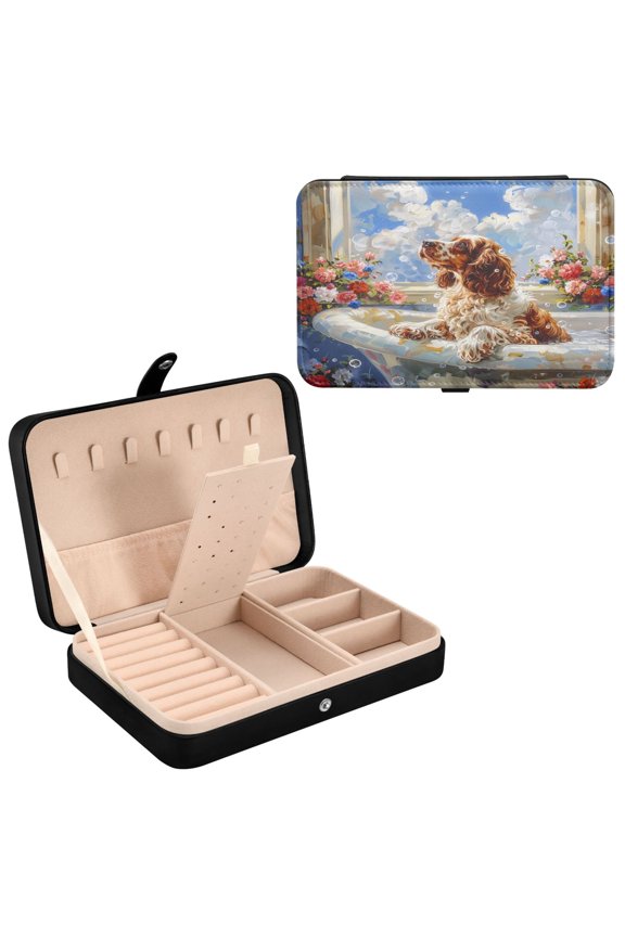 BZSMCE Leather Jewelry Box - Rectangular Bubble Bliss with A Cocker Pattern 8.27x5.5x1.78in Black