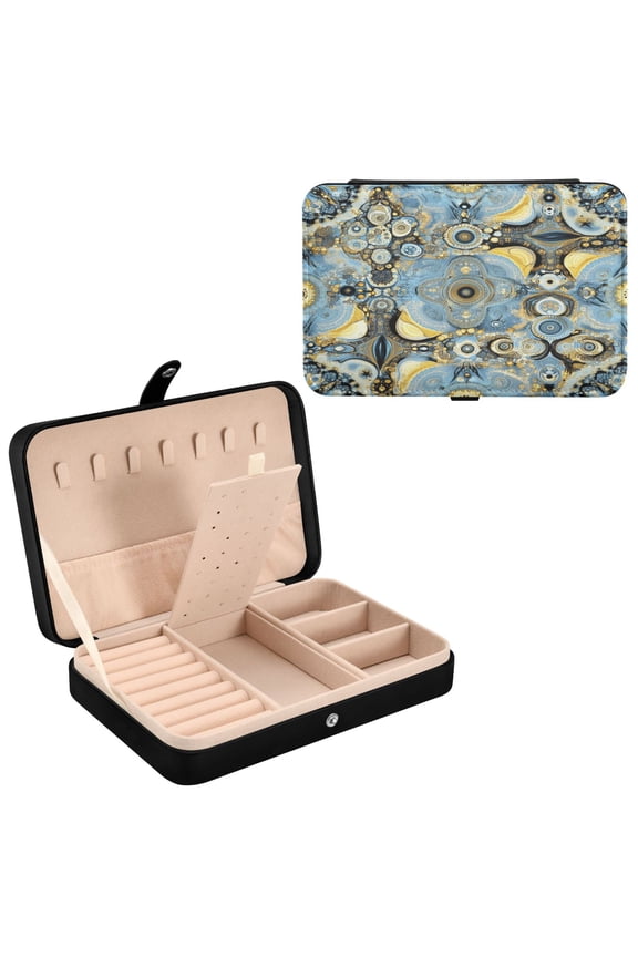 Leather Jewelry Box - Rectangular Celestial Blue Pattern 8.27x5.5x1.78in Black