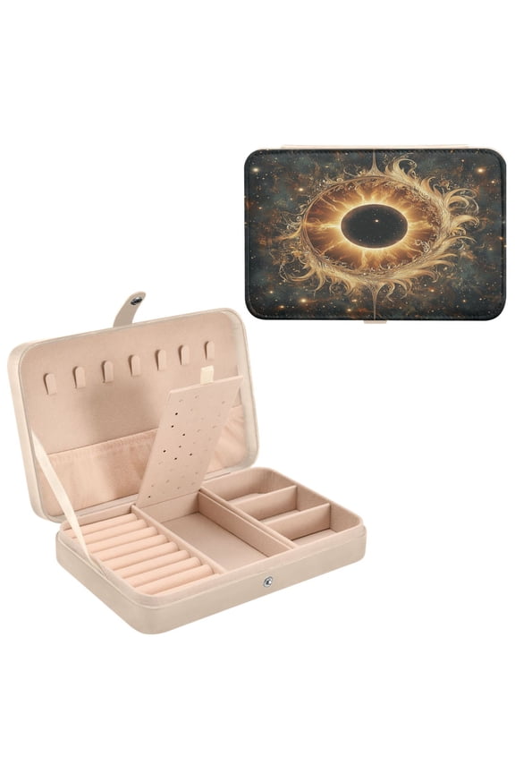 Leather Jewelry Box - Rectangular Celestial Harmony Pattern 8.27x5.5x1.78in Beige
