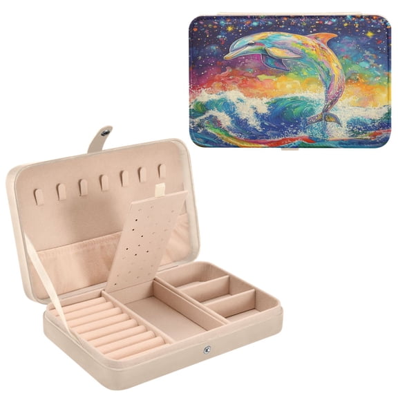 BZSMCE Leather Jewelry Box - Rectangular Cosmic Splash Pattern 8.27x5.5x1.78in Beige