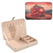 BZSMCE Leather Jewelry Box - Rectangular Enchanted Castle with Candles Pattern 8.27x5.5x1.78in Beige