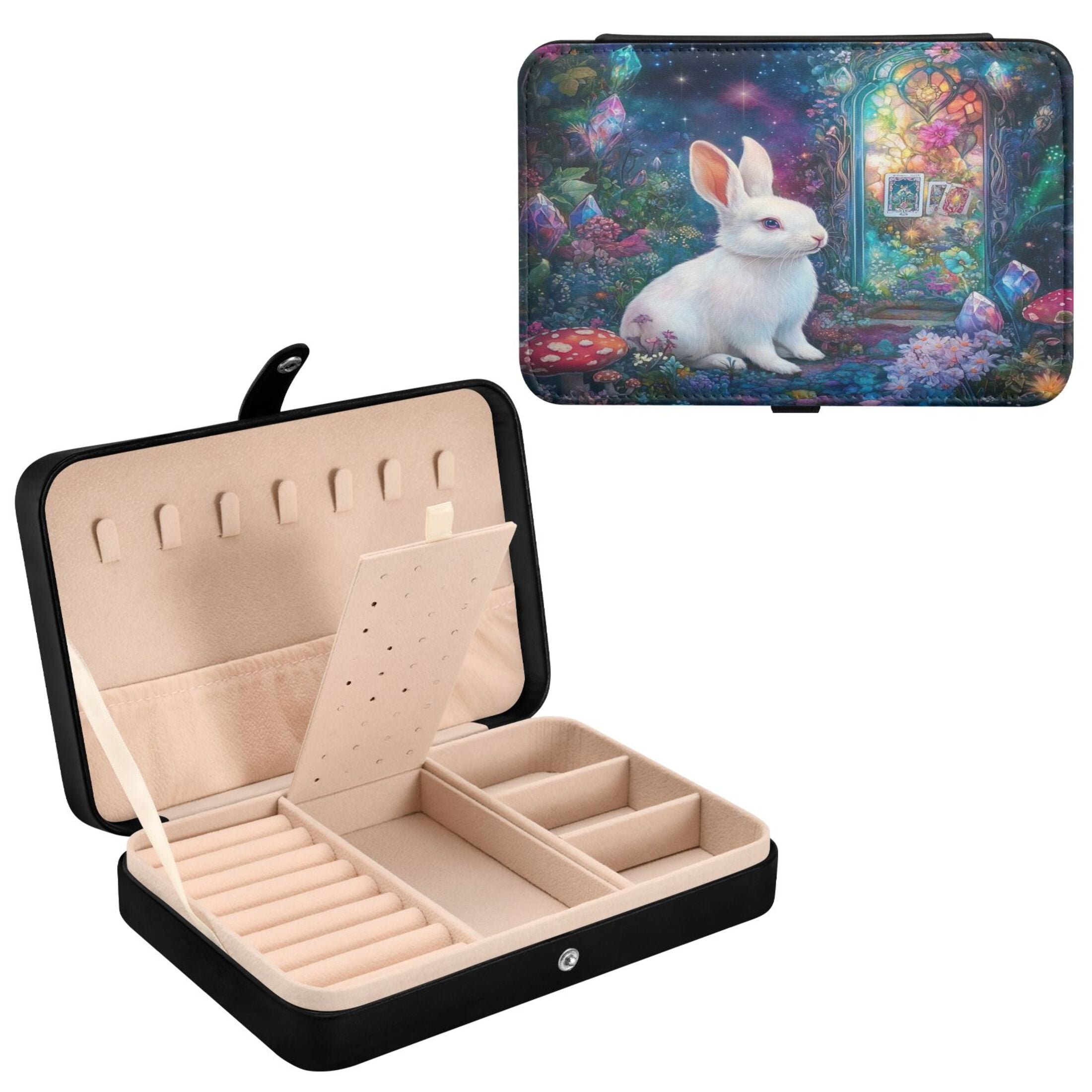 YAZAOO Leather Jewelry Box - Rectangular Enchanted Garden Rabbit ...