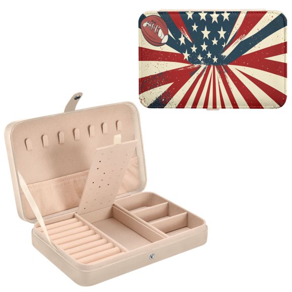 BZSMCE Leather Jewelry Box - Rectangular Fields Of Freedom Pattern 8.27x5.5x1.78in Beige