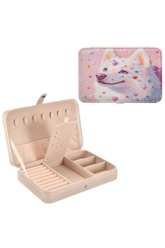 Leather Jewelry Box - Rectangular Gems Of Joy Pattern 8.27x5.5x1.78in Beige
