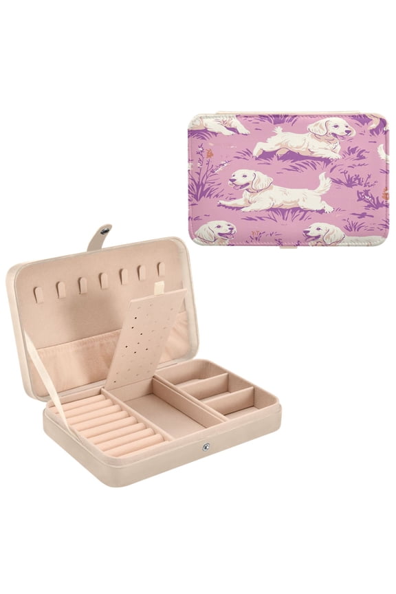 Leather Jewelry Box - Rectangular Joyful Tails Pattern 8.27x5.5x1.78in Beige