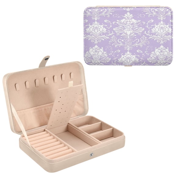 BZSMCE Leather Jewelry Box - Rectangular Lavender Lace Patterns Pattern 8.27x5.5x1.78in Beige
