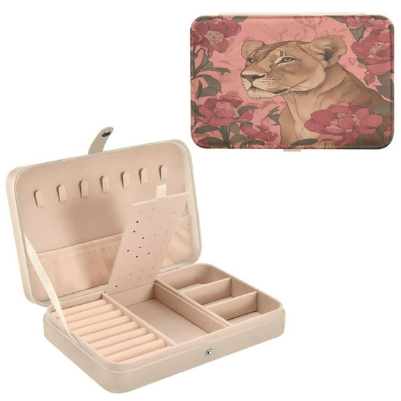 BZSMCE Leather Jewelry Box - Rectangular Luminous Majesty Pattern 8.27x5.5x1.78in Beige