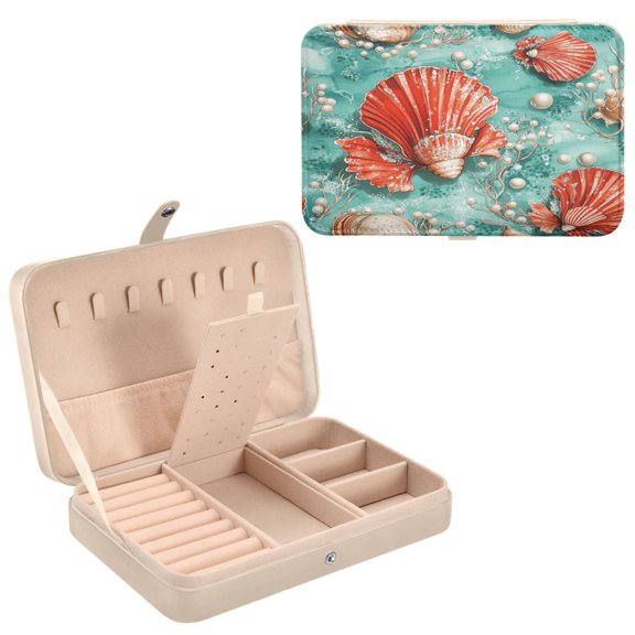 BZSMCE Leather Jewelry Box - Rectangular Nautical Dance Pattern 8.27x5.5x1.78in Beige